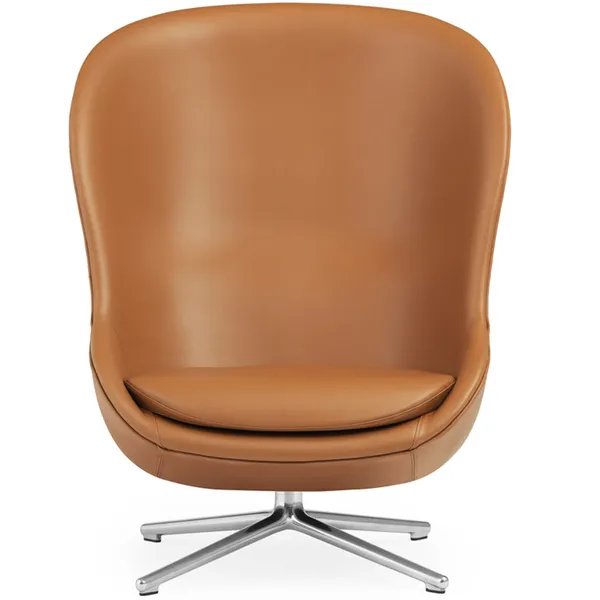 Hyg Lænestol Høj med Svirvelbase Brandy Læder / Aluminium