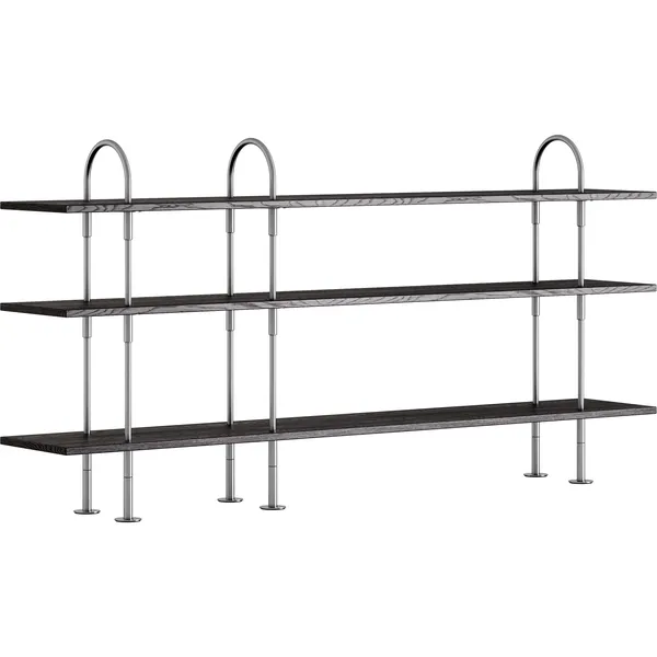 Keen Hyldesystem Med 3 Hylder 208 cm Satinpoleret Rustfrit stål / Sortbrun bejdset Ask