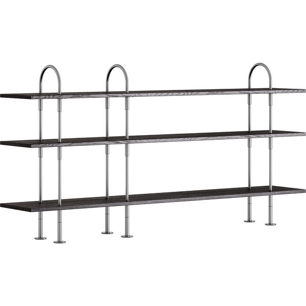 Keen Hyldesystem Med 3 Hylder 208 cm Satinpoleret Rustfrit stål / Sortbrun bejdset Ask