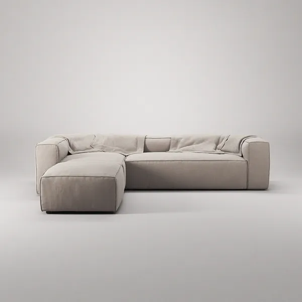 Grand 4-Sitssoffa Divan Vänster öppet avslut Med Fotpall Minetyg Sandshell Beige
