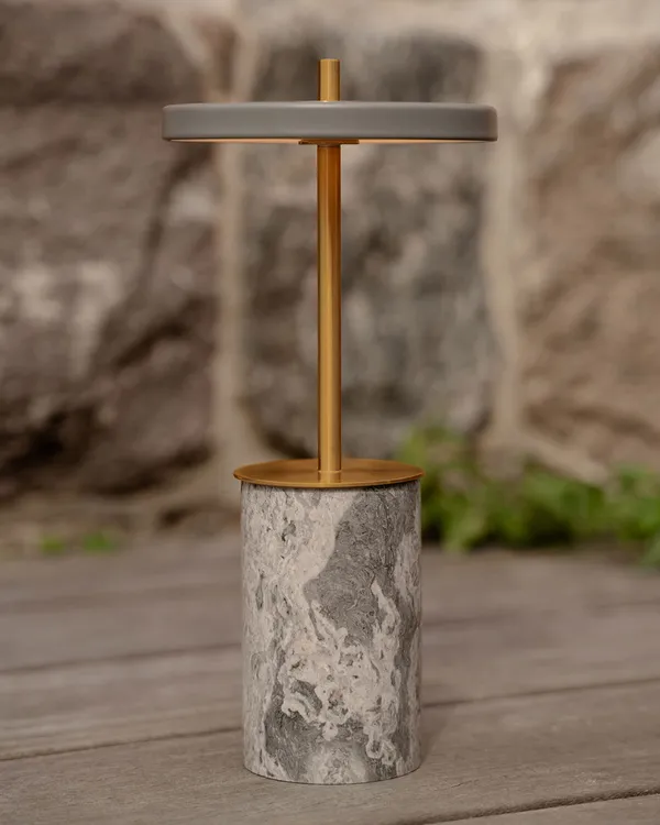 Asteria Move Mini Bordlampe Bærbar Grå Marmor / Messing