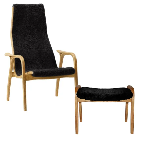 Lamino Fåtölj Med Fotpall Fårskinn Espresso / Oljad Ek