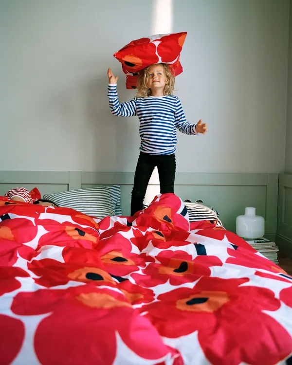 Unikko Påslakan Vit / Röd 140x200 cm