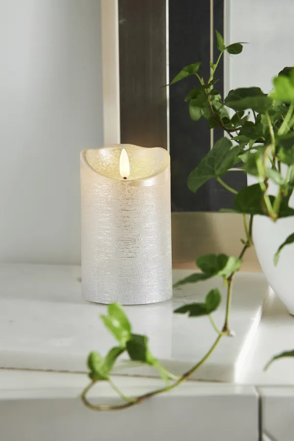 Flamme Rustic LED Blockljus Silver 12 cm