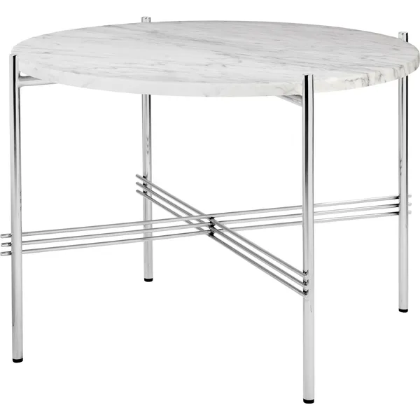 TS Sofabord 55 cm Poleret Stål / Hvidt Carrara marmor