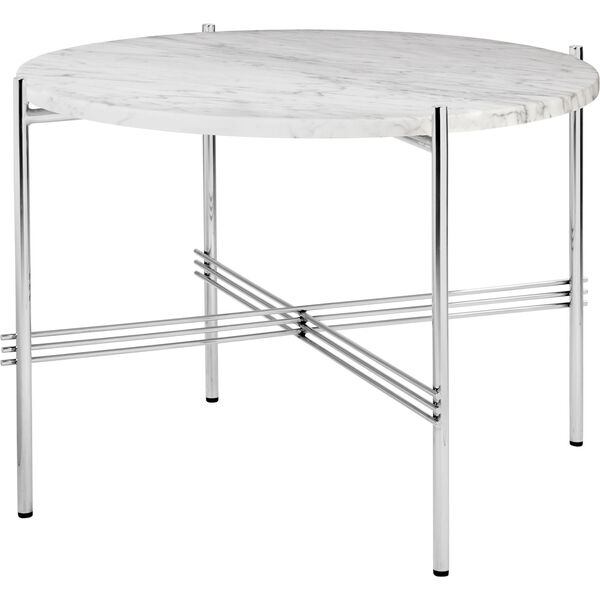 TS Soffbord 55 cm Polerat Stål / Vit Carraramarmor