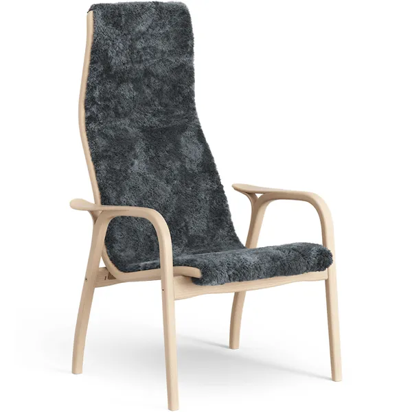 Lamino Fåtölj Fårskinn/Lackad bok Charcoal