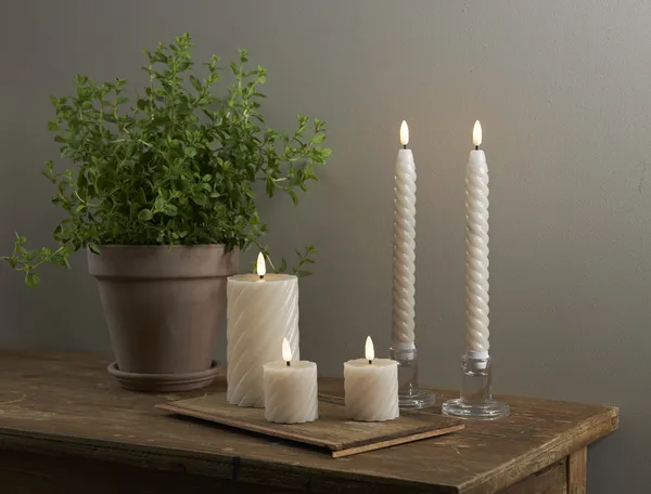 Flamme Swirl LED Antikklys 25 cm 2-pk Beige