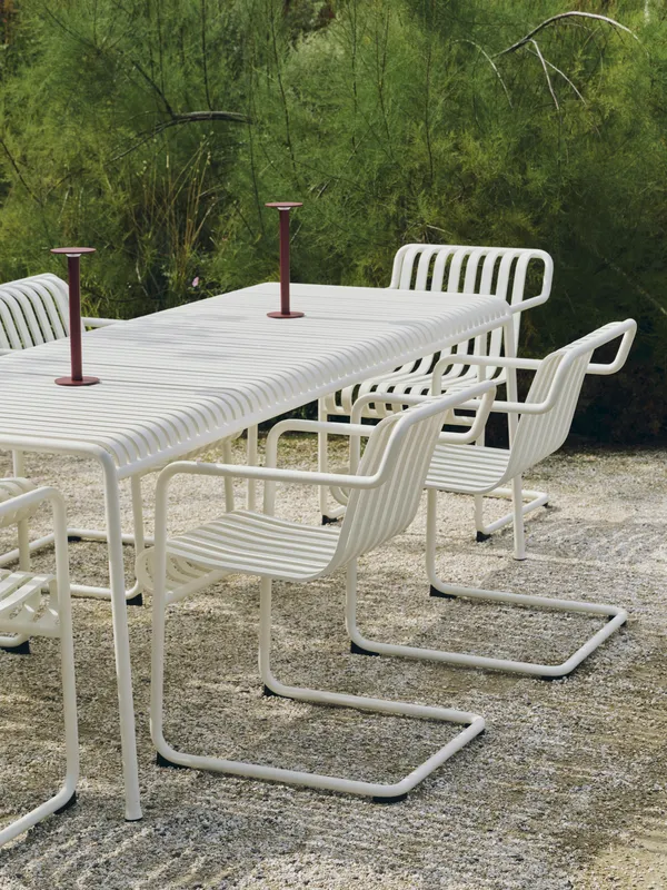 Palissade Cantilever Armchair Cream white powder coated steel