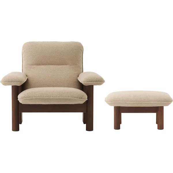Brasilia Fåtölj Med Ottoman Walnut Bouclé 02 Beige