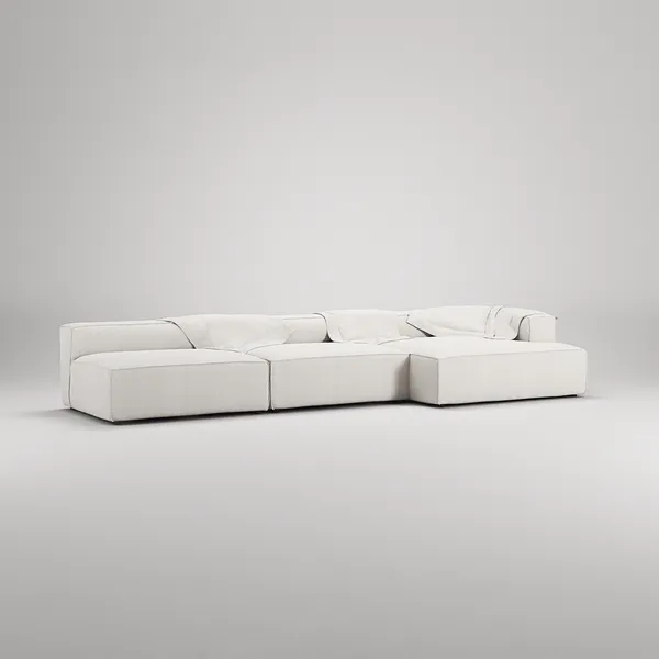 Grand 5-Sitssoffa schäslong Höger Bouclétyg Steam White