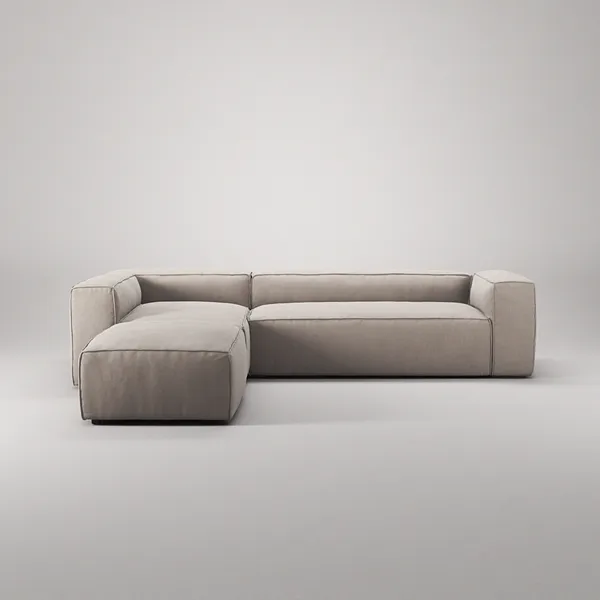 Grand 4-Sitssoffa Divan Vänster öppet avslut Med Fotpall Minetyg Sandshell Beige