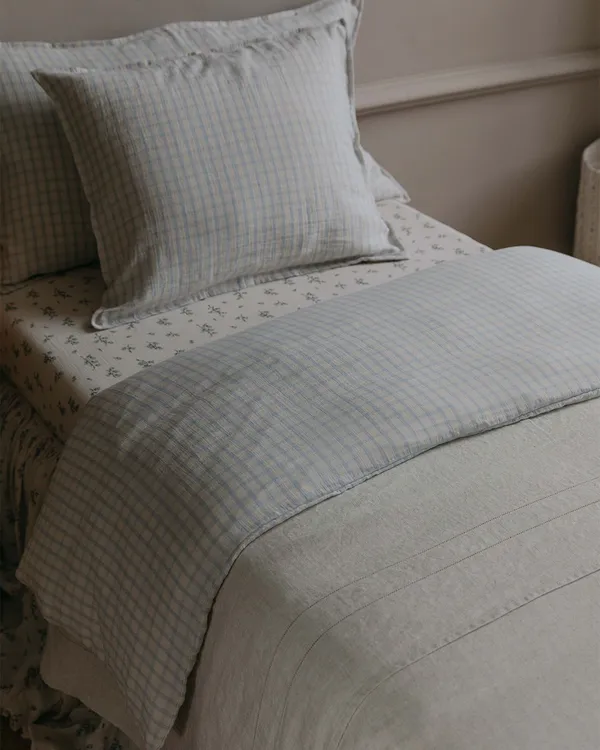 Gingham Sky Blue Muslin Duvet Cover Single 210x150 cm