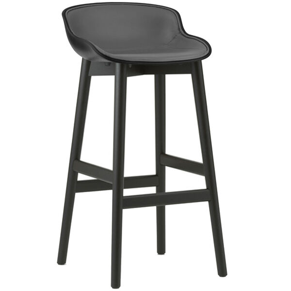 Hyg Barstol 75 cm Klädd Framsida Svart Läder / Svart Ek