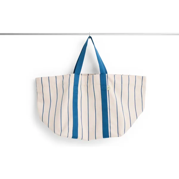 Outdoor Market Picnic Bag Medium Beige With Blue Stripe