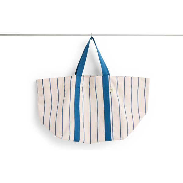 Outdoor Market Picnic Bag Medium Beige With Blue Stripe