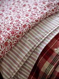 Dobby Striped Cotton Poplin Sengesett Hvit / Beige / Rød 220x220 cm