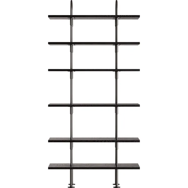 Keen Hyllsystem Med 6 Hyllplan 96 cm Svart Mässing / Svartbrunbetsad Ask