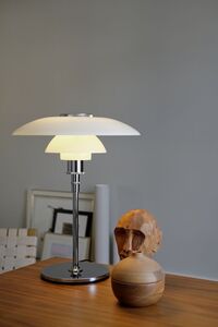 PH 4½-3½ Glas Bordslampa Förkromad/Vitt Opalglas