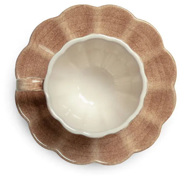 Oyster Kopp med Tallerken 25 cl Cinnamon