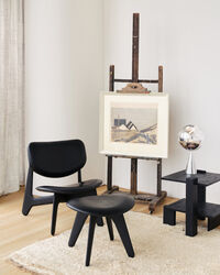 Slab Ottoman Sort / Sort Læder