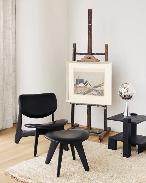 Slab Ottoman Sort / Sort Læder