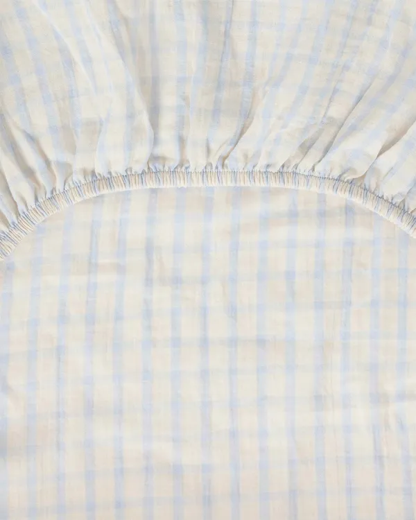 Gingham Sky Blue Muslin Fitted Sheet Junior 60x120 cm