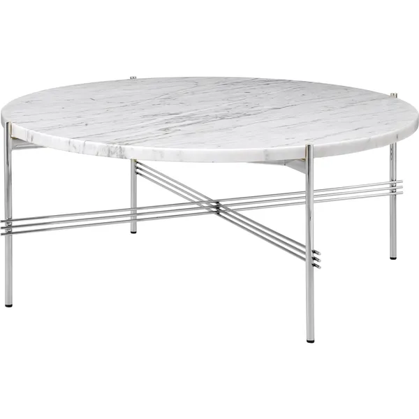 TS Sofabord 80 cm Poleret Stål / Hvidt Carrara marmor
