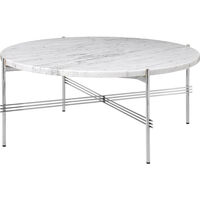 TS Sofabord 80 cm Poleret Stål / Hvidt Carrara marmor