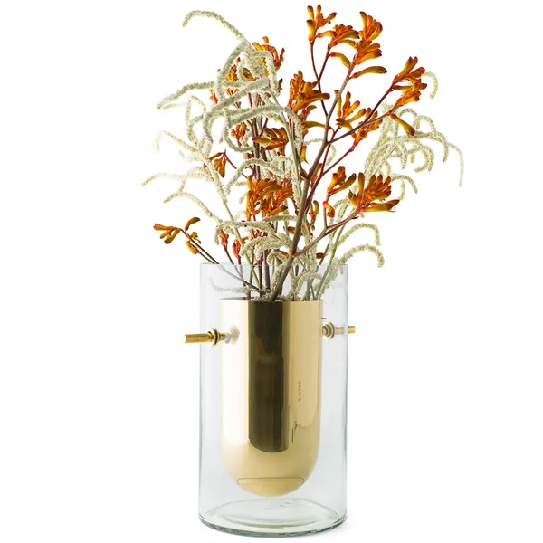 Alba Vase Mundblæst Glas / Messing Cylinder