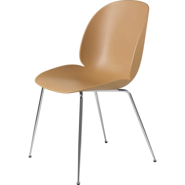 Beetle Stol Upolstret Conic Base Chrome Amber Brown