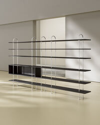 Keen Hyldesystem Med 6 Hylder 96 cm Satinpoleret Rustfrit stål / Sortbrun bejdset Ask