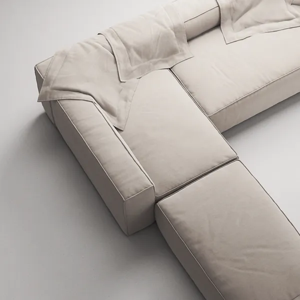 Grand 4-Sitssoffa Divan Vänster öppet avslut Med Fotpall Minetyg Sandshell Beige