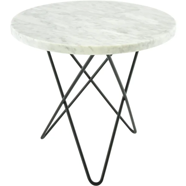 Mini O Table Sidobord Ø40 cm Svart/Vit marmor
