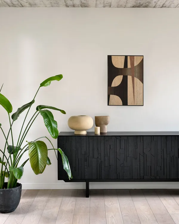 Teak Mosaik Sideboard Fyra Dörrar