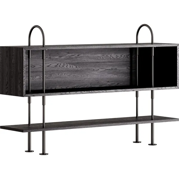 Keen Hyllsystem Med 1 Hyllplan / 1 Boxhylla 160 cm Svart Mässing / Svartbrunbetsad Ask