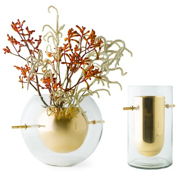 Alba Vase Mundblæst Glas / Messing Cylinder