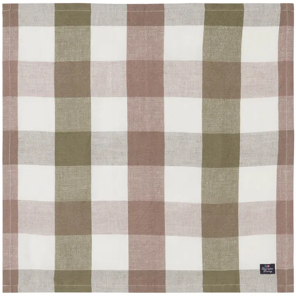 Checked Linen/Cotton Serviet 50x50 cm Brun/Olivengrøn