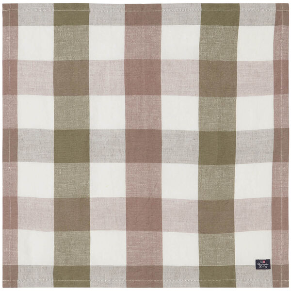 Checked Linen/Cotton Serviett 50x50 cm Brun/Oliven