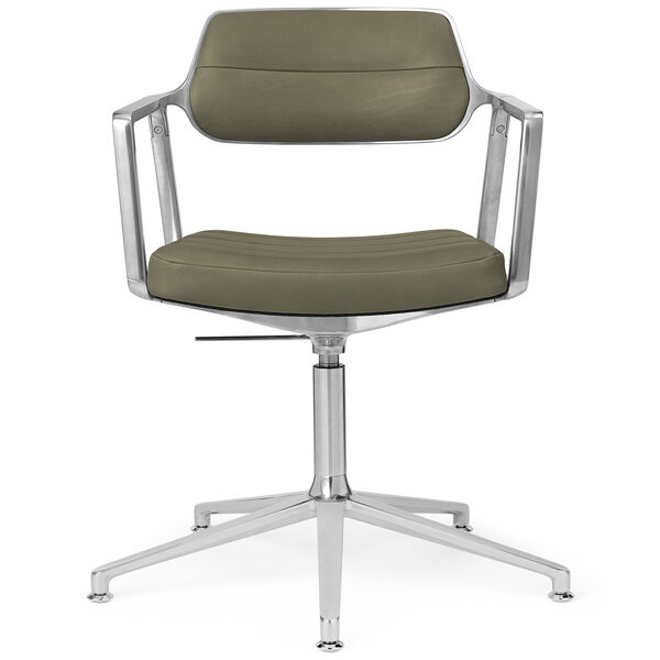 453+ Swivel Chair Polished Aluminium / Bosco Green Leather