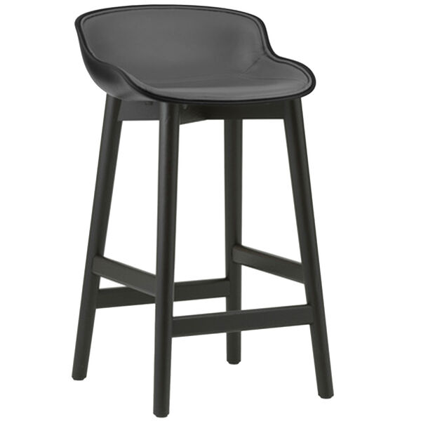 Hyg Barstol 65 cm Klädd Framsida Svart Läder / Svart Ek