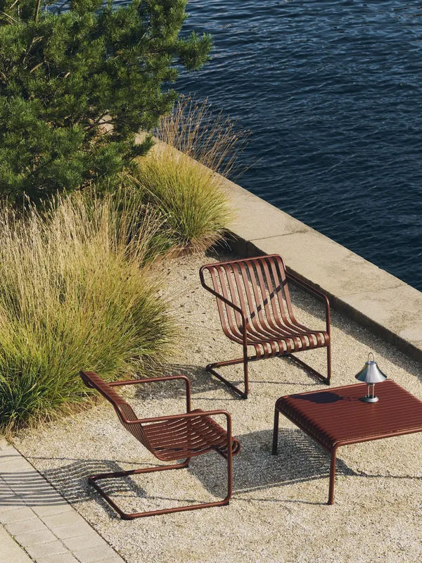 Palissade Cantilever Lounge Chair Low Iron red powder coated steel