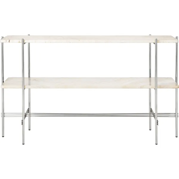 TS Console Sidebord 120x30x72 cm Poleret Stål / Neutral hvid Travertin