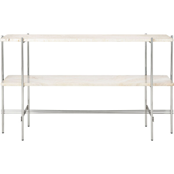TS Console Sidobord 120x30x72 cm Polerat Stål / Neutralt vit Travertin
