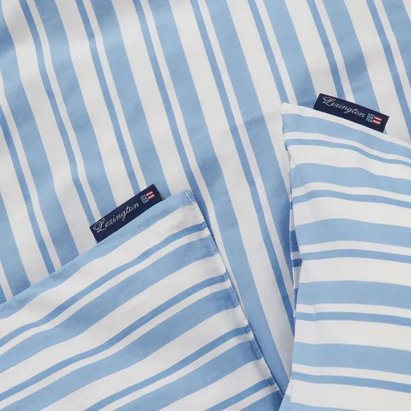 Striped Cotton Poplin Sengesæt 220x220 + 50x60x2 cm Blåt