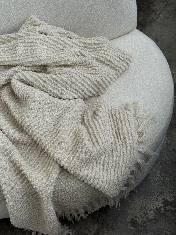 Janzen Wool Plaid Bouclé 130x170 cm Off-white