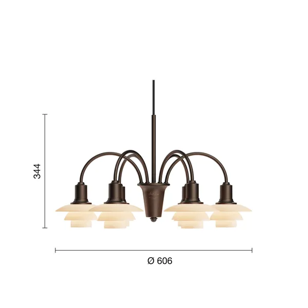 PH 1/1 Lysekrone Med 6 Armer Centenary Edition Aged Brass / Dusty Terracotta