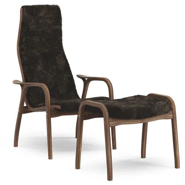 Lamino Fåtölj Med Fotpall Naturlackerad Valnöt / Fårskinn Espresso