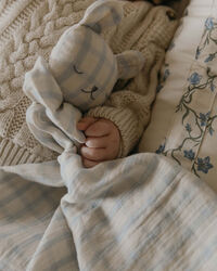 Gingham Sky Blue Muslin Koseteppe Bjørn