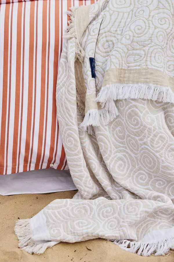 Striped Cotton Poplin Sengesett 220x220 + 50x60x2 cm Terra